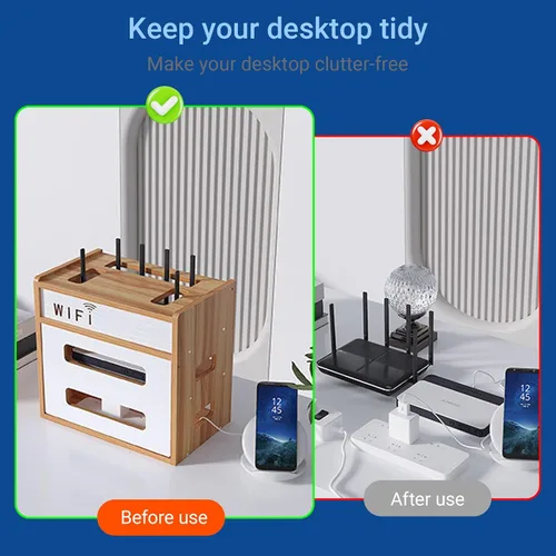 Vista 3 de Catekro Caja de almacenamiento para enrutador WiFi, gabinete WiFi para ocultar el enrutador y el módem, caja decorativa para oficina y hogar