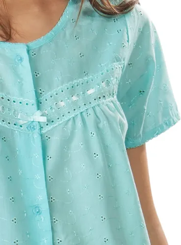 Vista 4 de Casual Nights Vestido de casa bordado con ojales de manga corta para mujer