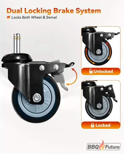 Vista 4 de 3" Locking Caster Wheels for Ninja XSKUNSTAND Outdoor Stand, 4 Pack Direct Replacement Wheel with Brake for Ninja Woodfire Grill Stand & Pizza