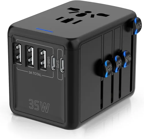 Vista 11 de JMFONE Adaptador de viaje universal con GaN 100W, adaptador de enchufe de corriente internacional de 5 puertos [4*USB C+1*USB A] y múltiples tomas