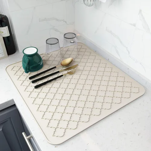 Vista 12 de AMOAMI - Tapete de secado de platos para cocina, de silicona, tapete de secado de platos de cocina, resistente al calor, accesorios de cocina Beige