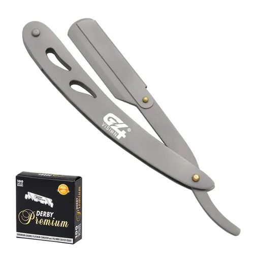 Vista 7 de Cuchilla de afeitar G4 de acero inoxidable con borde recto para afeitar, cuchillas reemplazables (negro)