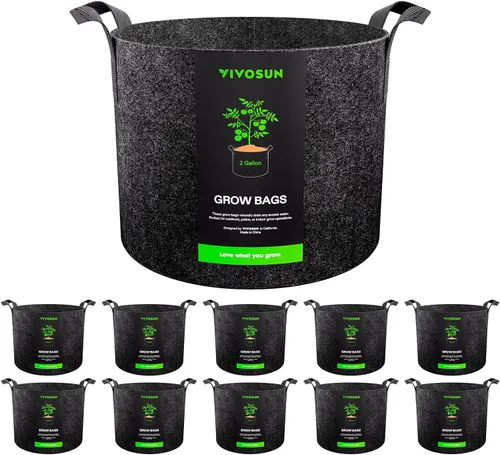 Vista 22 de VIVOSUN Paquete de 10 bolsas de cultivo de 1 galón, macetas de tela reforzadas para jardinería, color negro