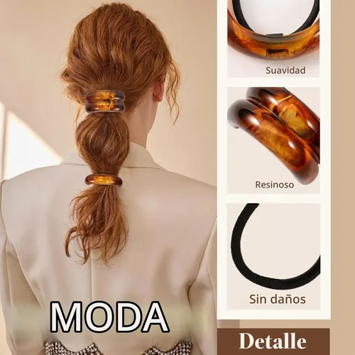 Vista 2 de 2 ligas para el cabello para mujer, ligas elegantes para el cabello sin daños para mujeres, plástico reciclado y elásticos de nailon, elegantes