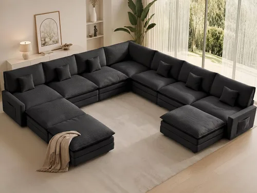 Vista 79 de Sofá seccional modular de 107", sofá de nube en forma de L con otomana Negro