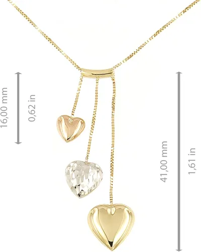 Vista 3 de Lucchetta - Collar de corazón de oro rosa amarillo blanco de 14 quilates, cadena de oro pequeña de 16 + 2 pulgadas, collares de oro macizo de 14