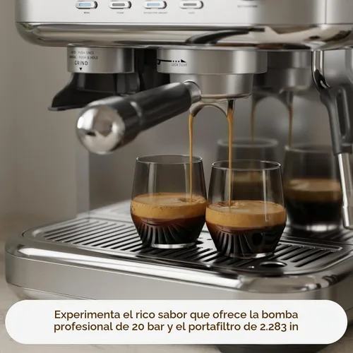 Vista 3 de Máquina de café expreso con molinillo y varita de vapor, acero Plateado