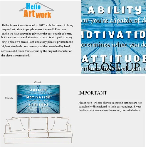 Vista 6 de iHAPPYWALL Cuadro grande para piscina, arte de pared, ejercicio relajante con habilidad, motivación, actitud, inspirador, gimnasio, póster impreso