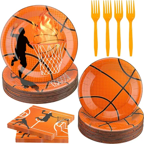 Vista 11 de Paquete de 120 piezas de suministros de fiesta de fútbol, platos de papel, servilletas, tenedores, decoración de cumpleaños para niños para 30