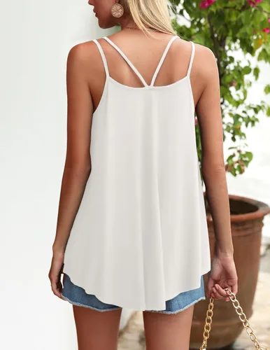 Vista 3 de Zeagoo Women Flowy Tank Tops Casual Summer Tops Sexy Tank Tops Spaghetti Strap V Neck Sleeveless Tunic Camisoles Dusty Pink