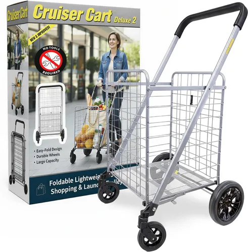 Vista 14 de dbest products - Carrito Cruiser Deluxe 2 para compras y comestibles con ruedas, cesta de lavandería plegable, carrito de utilidad compacto, ligero