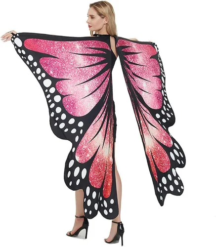 Vista 5 de Capa de alas de mariposa de Halloween para mujer, disfraz de mariposa de Halloween con diadema de antenas