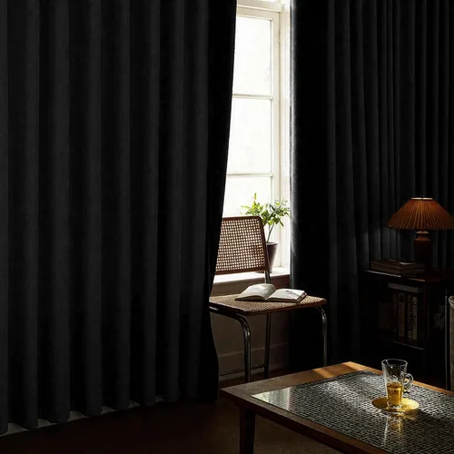 Vista 2 de Cortinas opacas cortas de lino pequeñas de 54 pulgadas de largo, juego de 2 paneles para dormitorio, sala de estar, con ojales, 100% opacas de lino