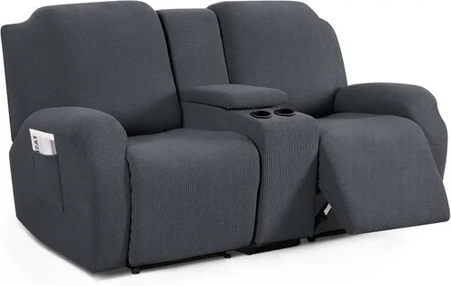 Vista 12 de TAOCOCO Funda reclinable para sofá biplaza con consola central, funda elástica para sofá reclinable de 2 asientos, fundas de sofá reclinable de Beige