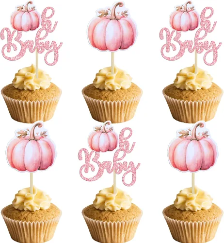 Vista 9 de 24 adornos de calabaza para cupcakes con purpurina para otoño, hojas, flores, calabaza, cupcakes, decoración de pasteles para Halloween, decoración