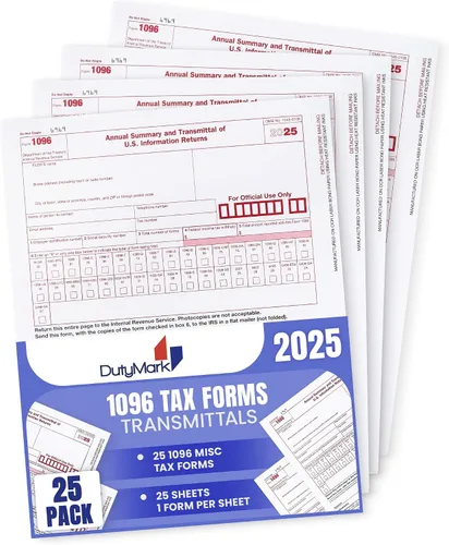 Vista 4 de Formularios de impuestos de transmisión 1096 2025, paquete de 25 formularios de impuestos láser resumidos 1096, compatibles con QuickBooks