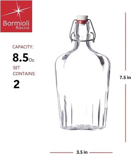 Vista 2 de Bormioli Rocco Fiaschetta Frasco de bolsillo de vidrio, 8.5 onzas, 2 unidades Transparente
