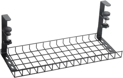 Vista 5 de Under Desk Cable Management Tray, Adjustable Carbon Steel Cable Raceway (35x18.5x19.5cm/13.8x7.3x7.7in) for Office Home Kitchen