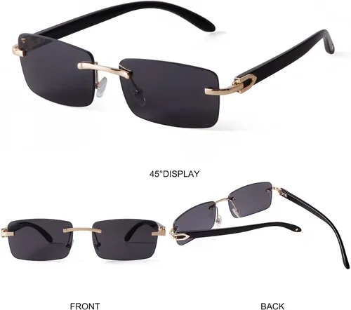 Vista 5 de ADE WU Gafas de sol cuadradas de moda sin montura para hombres y mujeres estilo vintage retro de los años 90 lentes de metal dorado con tintado