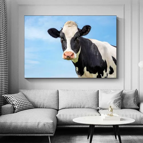 Vista 3 de Póster de arte en lienzo para adultos, diseño de vaca lechera en blanco y negro, pintura decorativa de pared moderna, para sala de estar