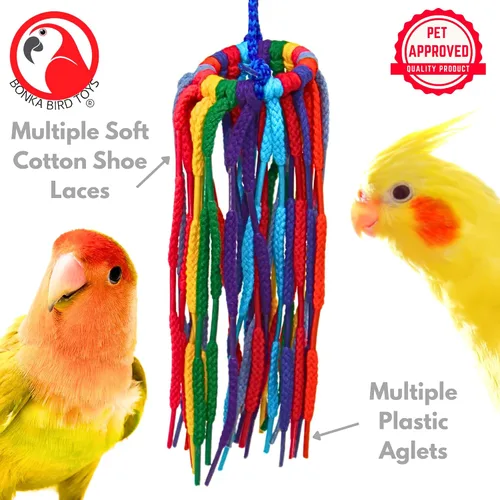 Vista 3 de Bonka Bird Toys 51214 Aglet Heaven - Cordón de algodón con Aglets de plástico y anillo de 2 pulgadas para periquitos, cacatúas, cuáqueros, Pionus