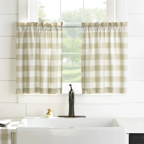 Vista 21 de Elrene Home Fashions Farmhouse Living Buffalo-Check Juego de cortinas de dos niveles para baño o cocina, 30" x 24" (Juego de 2 niveles), Gris/Blanco