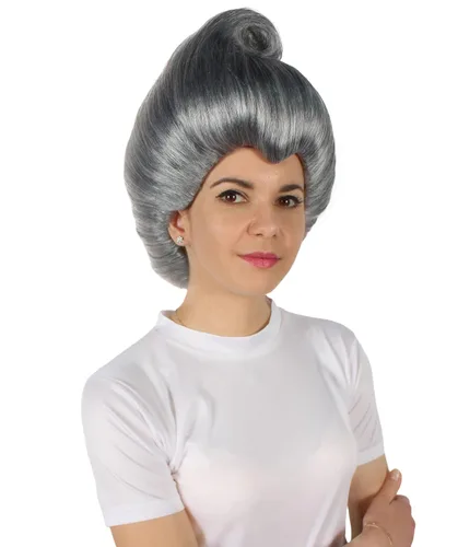 Vista 9 de HPO Peluca de película de fantasía animada para mujer, color gris oscuro, fiesta de disfraces de Halloween, gorra transpirable sin tapa, fibra