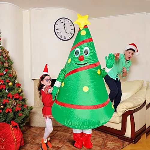 Vista 5 de Disfraz inflable de Papá Noel, divertido árbol de Navidad, disfraz de cosplay, fiesta de Navidad para adultos y niños