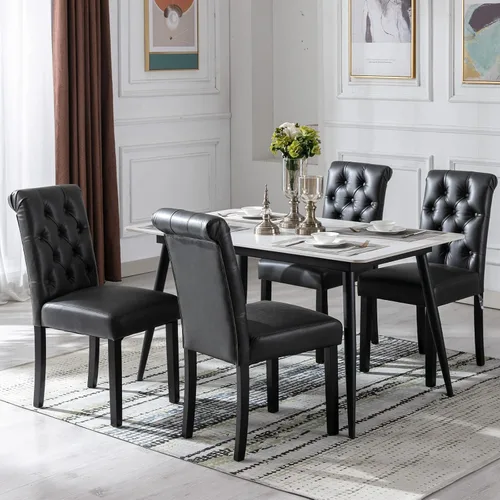 Vista 16 de Juego de 2 sillas de comedor tapizadas de piel sintética, sillas Parsons con respaldo alto, sillas laterales sin brazos para cocina y comedor