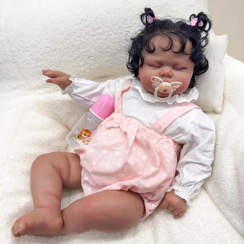 Vista 4 de Angelbaby Muñecas de Bebé Reborn de Niña Negra de la Vida Real de 24 Pulgadas, Muñeca de Niña Pequeña Reborn Afroamericana Grande de Silicona Suave