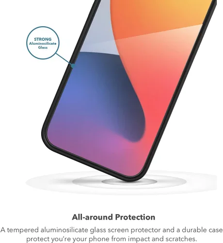 Vista 4 de Max Protection - Paquete MagSafe funda y protector de pantalla de vidrio templado HD, hecha para Apple iPhone 12 y iPhone 12 Pro, color negro