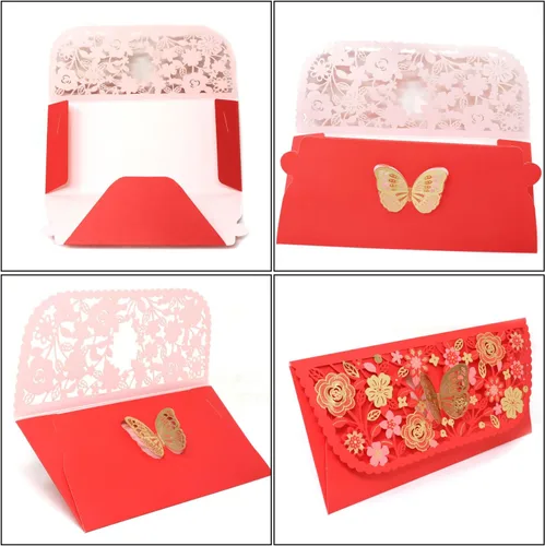 Vista 6 de Honbay 6 sobres chinos rojos de la suerte, bolsillo para dinero Hong Bao, organizador de regalo, envolopes para festival de primavera, cumpleaños