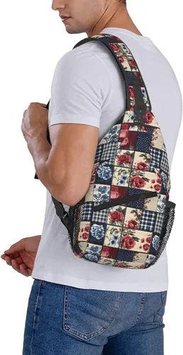 Vista 6 de Small Crossbody Bags for Women Men - Vintage Rose Check Print Adjustable Shoulder Bag Fanny Packs Belt Sling Bag Crossbody Purses Backpack for