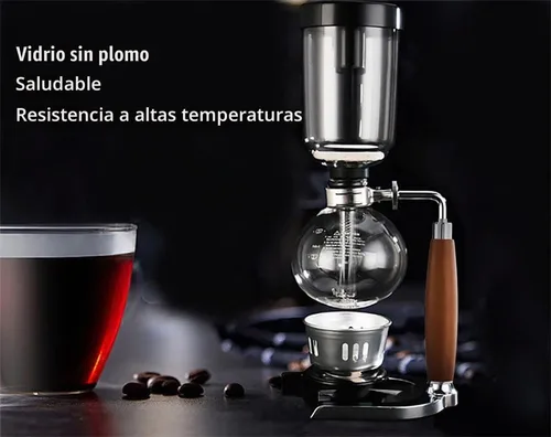 Vista 2 de 5 tazas, cafetera de sifón con mango de madera, hervidor de café de sifón, sifón de café, hervidor de vacío, máquina de sifón japonesa, juego