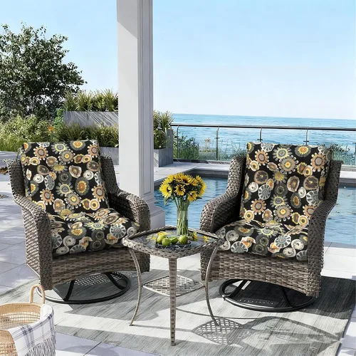 Vista 5 de Juego de 2 cojines para sillas de asiento para exteriores, cojines de muebles de patio con respaldo copetudo, repuesto de mimbre repelente al agua