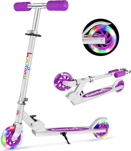 Vista 10 de BELEEV V1 Patinetas para niños, patineta plegable de 2 ruedas para niños y niñas, 3 alturas ajustables, ruedas iluminadas, patineta ligera