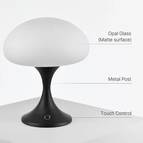 Vista 8 de MAGCHARM Lámpara de mesa recargable LED de 5 W con pantalla de cristal, pequeña luz táctil retro regulable con 3 temperaturas de color, luz estética