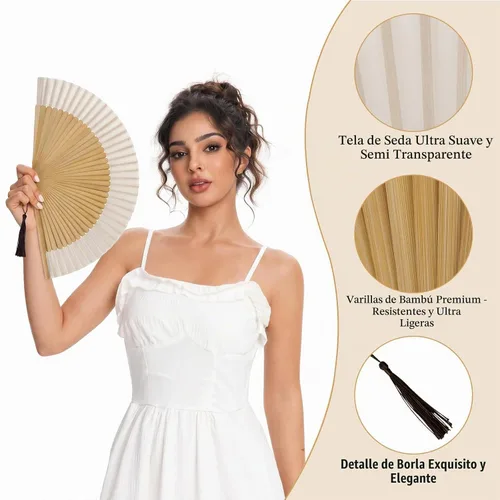 Vista 3 de Ventilador de mano plegable para mujer, ventilador de mano, marrón