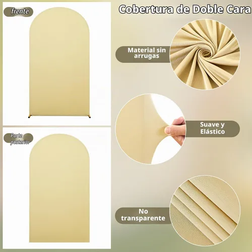 Vista 6 de Cubierta de Fondo de Arco Beige de 6 Pies - Cubiertas de Poliéster Ajustadas para Soporte de Arco de Boda con Parte Superior Redonda, Cubierta