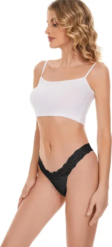 Vista 3 de Paquete de 5 tangas de encaje para mujer, sin costuras, elásticas, invisibles, de algodón, modales, paquete de 5