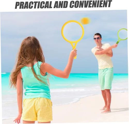 Vista 2 de LIOOBO Raqueta de tenis ligera para principiantes, raquetas de plástico en verde amarillo juego de captura al aire libre para niños que mejoran