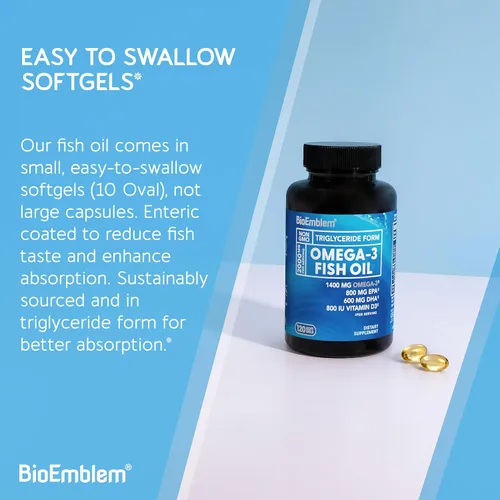 Vista 7 de BioEmblem Aceite de pescado Omega-3 2000mg por porción con vitamina D3-120