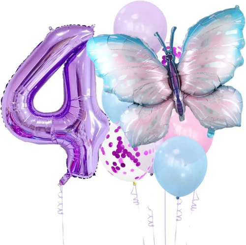 Vista 10 de 11 globos de mariposa enormes de 40 pulgadas, globos de Mylar de aluminio de número morado para decoración de fiesta de primer cumpleaños
