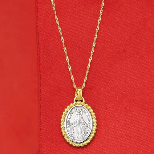 Vista 4 de Ross-Simons Collar con colgante ajustable de medalla milagrosa de oro de 2 tonos italiano de 14 quilates, Oro, no conocido