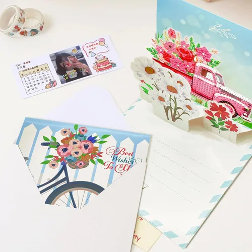 Vista 5 de LUSandy 8 paquetes de tarjetas de flores con pintura de diamantes 5D para adultos, tarjetas de felicitación 3D emergentes con tulipán, rosa
