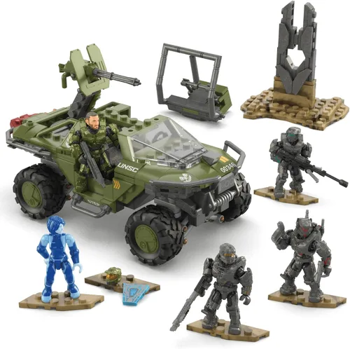 Vista 2 de MEGA Halo the Series - Juego de juguetes de construcción de vehículos, FLEETCOM Warthog ATV con 469 piezas, 5 micro figuras de acción, articulación