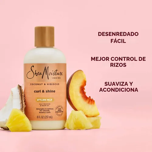 Vista 4 de SheaMoisture Curl & Style Milk Coco e Hibisco con Proteína de Seda y Aceite de Neem para Cabello Grueso, Definido y Rizado Comercio Justo, Sin