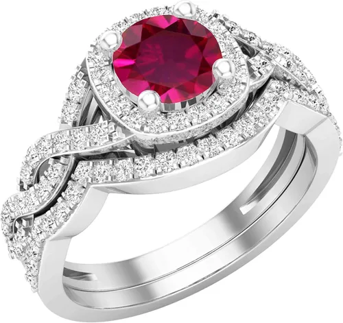 Vista 15 de Dazzlingrock Collection Juego de anillos de boda redondos de 0.228 in creados en laboratorio y diamantes blancos naturales para mujer