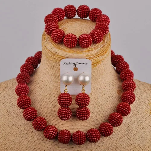 Vista 3 de Conjunto de collar y aretes para mujer con perlas de imitación joyas nigerianas boda joyas africanas de Aczuv