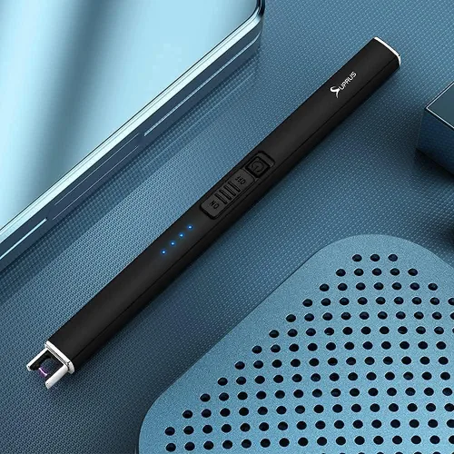 Vista 2 de SUPRUS Encendedor eléctrico de arco resistente al viento, sin llama, recargable por USB, con bloqueo de seguridad para velas, barbacoa, camping